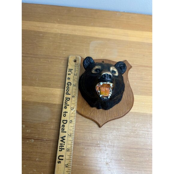 Small wooden vintage faux bear head ball decor black bear taxidermy plaque - Picture 5 of 5